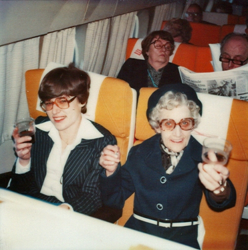 vintange photo of women on an airplane